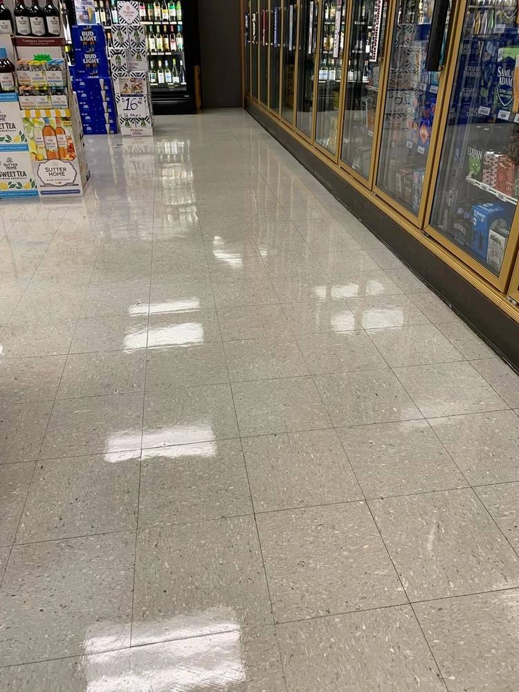 Burnished VCT floor, retail store